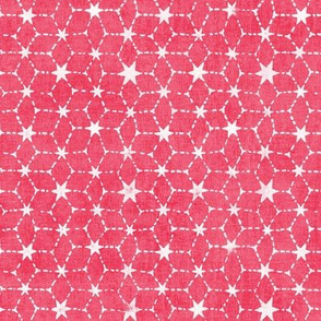 Constellations Block Print in Pomegranate | Geometric fabric, stars fabric, Moroccan tile pattern, hot pink boho print.