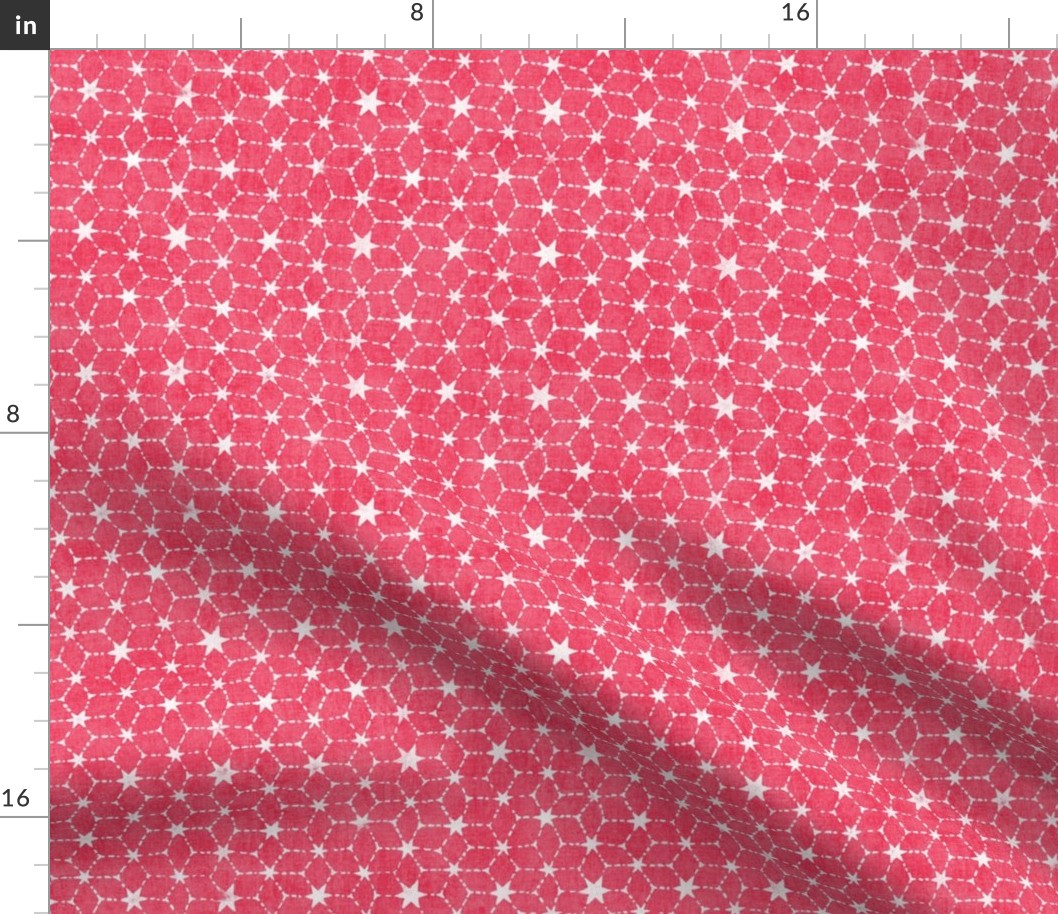 Constellations Block Print in Pomegranate | Geometric fabric, stars fabric, Moroccan tile pattern, hot pink boho print.