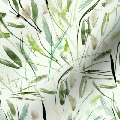 Khaki Tuscan bushes - watercolor abstract grass 291