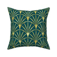 Art Deco emerald green thin gold fans