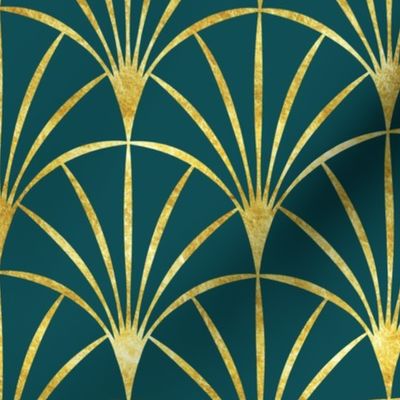 Art Deco emerald green thin gold fans Wallpaper