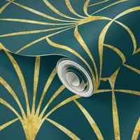 Art Deco emerald green thin gold fans