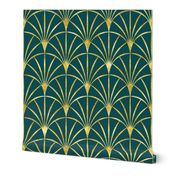 Art Deco emerald green thin gold fans