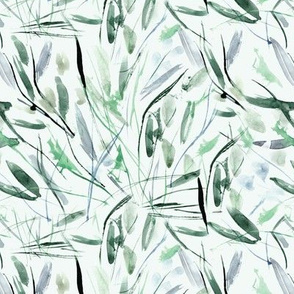 Emerald Tuscan bushes - watercolor abstract grass and leaves