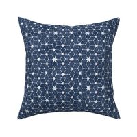 Constellations Block Print in Blue Grey Denim (large scale) | Geometric stars fabric, Moroccan tile pattern, faded denim boho print.