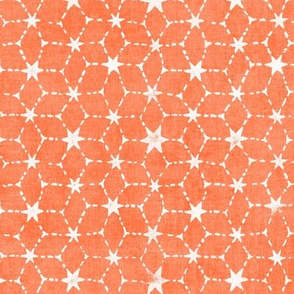 Constellations Block Print in Tangerine (large scale) | Geometric stars fabric, Moroccan tile pattern, bright orange boho print.
