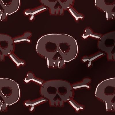 Pirate's Life - Dark Red Burgundy Subtle Skulls and Crossbones - Small