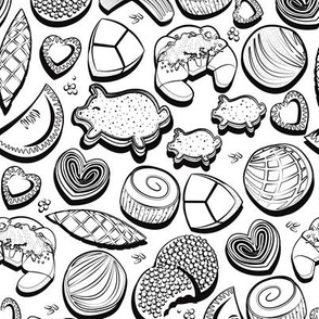 Small scale // Mexican Sweet Bakery Frenzy // white background white colouring pan dulce 
