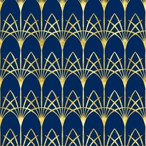 Art Deco cobalt blue gold thin arcades Wallpaper