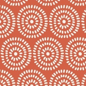 Abstract circles on red background. Geometric design