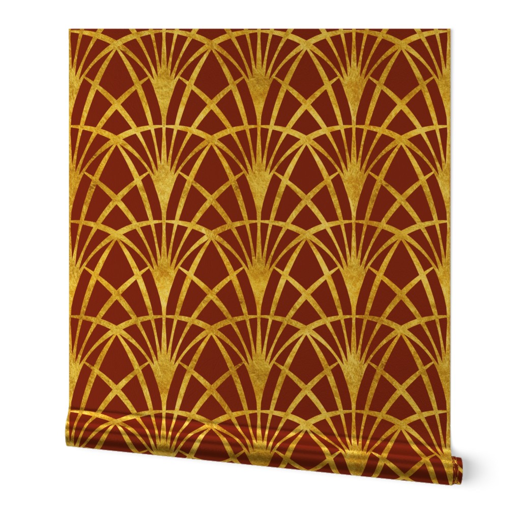 Art Deco burgundy red gold lace thin fans