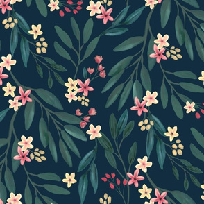 BLOOMS AND BRANCHES DARK NAVY