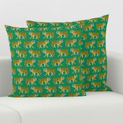 Tiger Parade -Ochre on Emerald small by Heather Anders