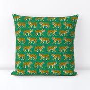Tiger Parade -Ochre on Emerald small by Heather Anders