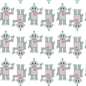 Mint & Grey Robots with Pink Hearts