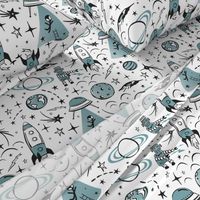 Out Of This World Toile - Dusty Aqua Large Scale