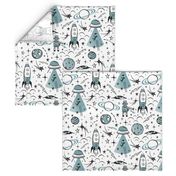 Out Of This World Toile - Dusty Aqua Large Scale