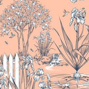 Toile Iris Pond Pattern Small | Salmon+Navy+White