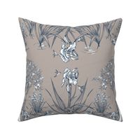 Toile Iris Pond Pattern | Warm Gray+Navy+White