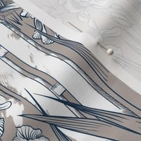 Toile Iris Pond Pattern | Warm Gray+Navy+White