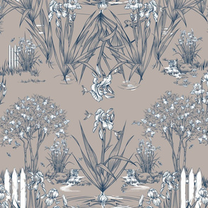 Toile Iris Pond Pattern | Warm Gray+Navy+White