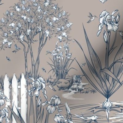 Toile Iris Pond Pattern Small | Warm Gray+Navy+White