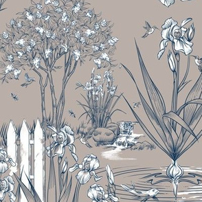 Toile Iris Pond Pattern Small | Warm Gray+Navy+White