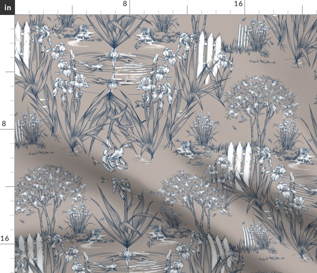 Toile Iris Pond Pattern Small | Warm Gray+Navy+White