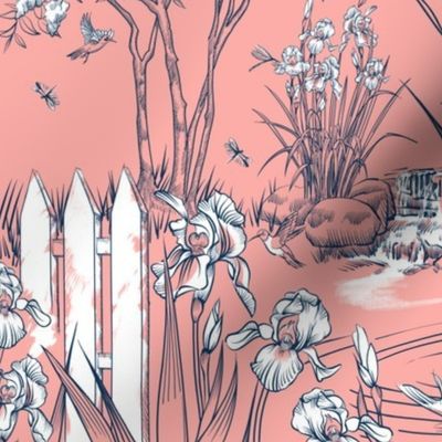 Toile Iris Pond Pattern | Pink+Navy+White
