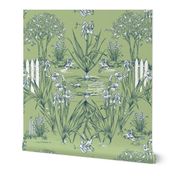 Toile Iris Pond Pattern | Celery Green+Navy+White