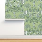 Toile Iris Pond Pattern | Celery Green+Navy+White
