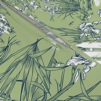 Toile Iris Pond Pattern | Celery Green+Navy+White