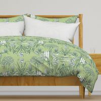 Toile Iris Pond Pattern | Celery Green+Navy+White