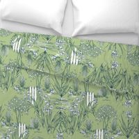 Toile Iris Pond Pattern | Celery Green+Navy+White