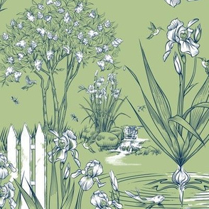 Toile Iris Pond Pattern Small | Celery Green+Navy+White