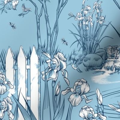 Toile Iris Pond Pattern | Sky Blue+Navy+White