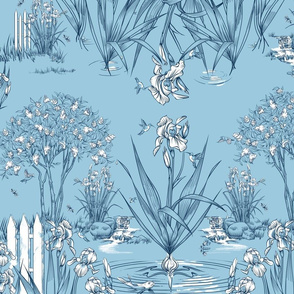 Toile Iris Pond Pattern | Sky Blue+Navy+White