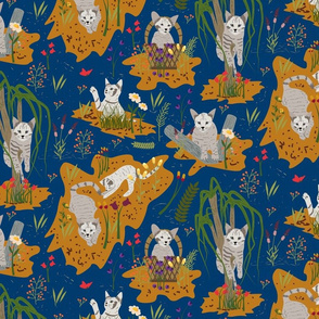Antics of a Kitten- Electric Blue Toile- Regular Scale