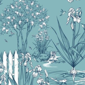 Toile Iris Pond Pattern Small | Light Teal Green+Black+White