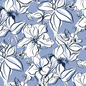 Drawn Floral - Blue