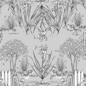 Toile Iris Pond Pattern | Light Cool Gray+Black+White