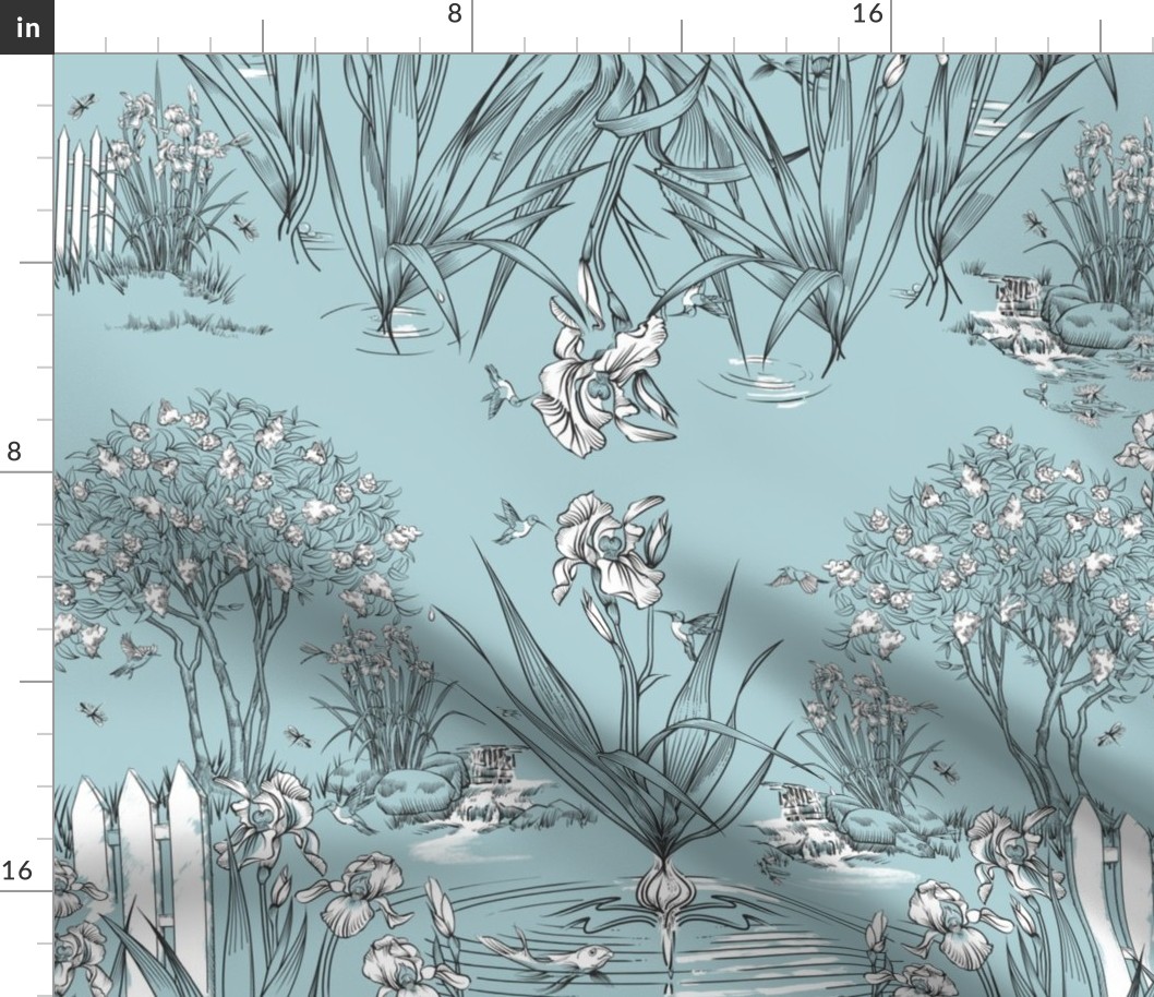 Toile Iris Pond Pattern | Light  Blue+Black+White