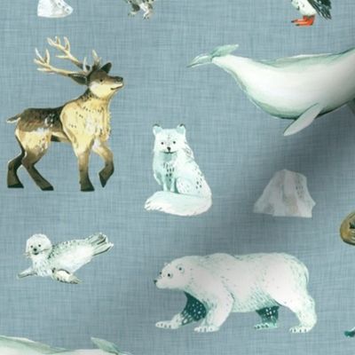 Arctic Friends on Blue Linen