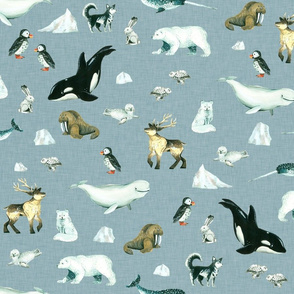 Arctic Friends on Blue Linen