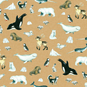 Arctic Friends on Orange-Tan Linen