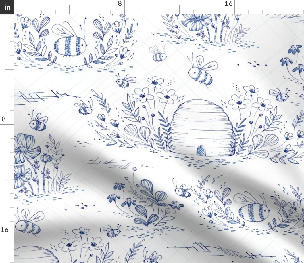 Bee Life Toile - © Lucinda Wei Fabric | Spoonflower