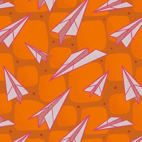 Midcentury Modern Paper Airplanes on Orange - Small