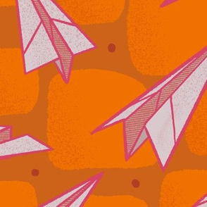 Midcentury Modern Paper Airplanes on Orange - Large