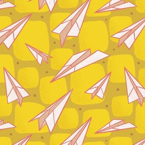 Midcentury Modern Paper Airplanes on Mustard Yellow - Small