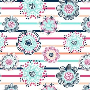 Whimsical Anaya Floral Stripes - Navy Pink